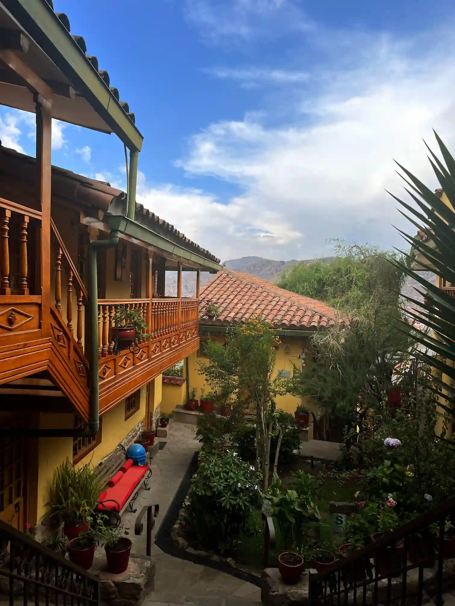 Jaukus boutique viešbučio kiemas San Blas rajone Cusco, populiariausias kvartalas savarankiškai keliaujantiems