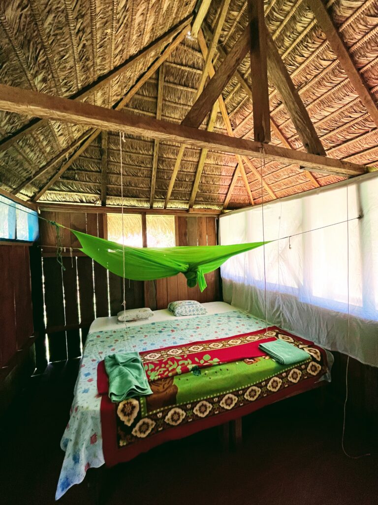 Kelionė į Peru: Maču Pikču, Amazonė ir praktiniai patarimai Autentiškas vietinių gyventojų tradicinio namelio vidus Amazonės džiunglėse.